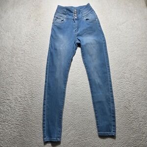 Unbranded Jeans Women Small Blue High Waist Skinny Rhinestone Button Fly Y2K